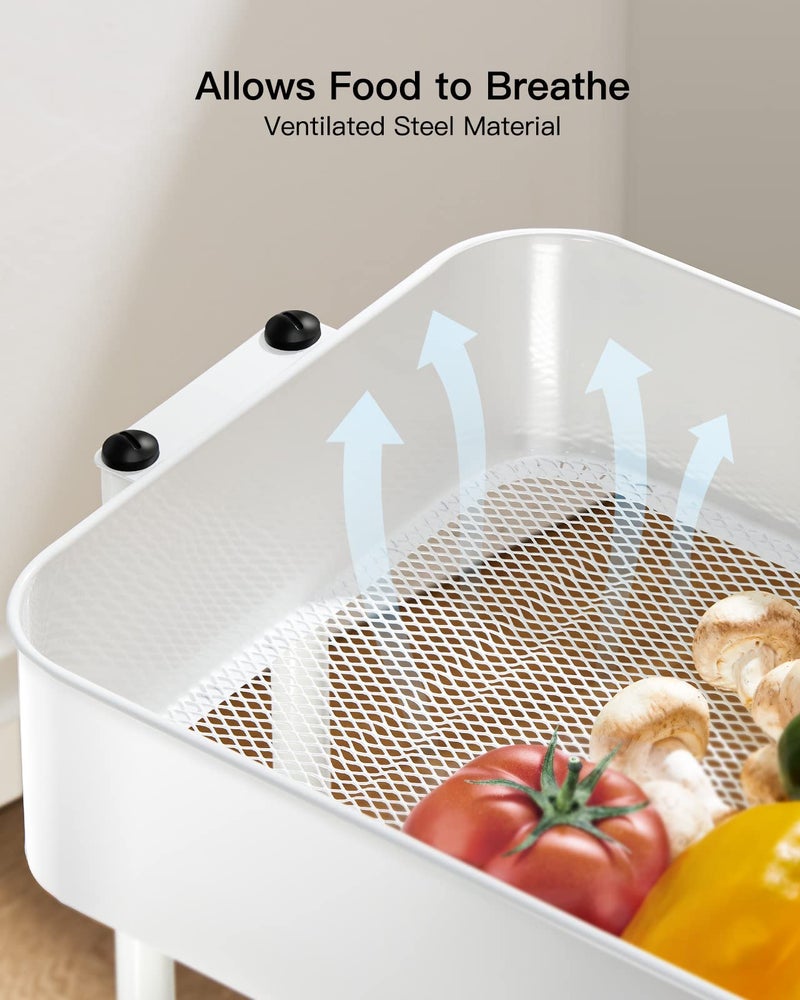 Pipishell 3 Tier Metal Rolling Utility Cart, Heavy-Duty Storage Rolling Cart with 2 Lockable Wheels, Multifunctional Mesh Organization Utility Cart for Kitchen Dining Room Living Room (White) - Image 5